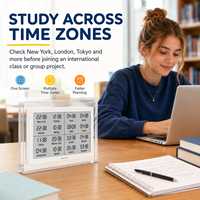 Horloge mondiale numérique Kylendar 7,5 pouces en acrylique avec calendrier électronique, affichage multi-fuseaux horaires pour 16 villes, idéale pour les bureaux d'étude des étudiants
