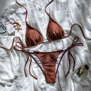 Solid Color <strong>Jacquard</strong> Fabric Customized <strong>Hardware</strong> Decoration Sexy Bikini Women's Swimwear - Product Image 5