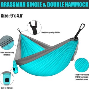 Hamaca para Acampar al Aire Libre Woqi, Capacidad de Carga de 226 kg, Hamaca Rectangular de Nailon Resistente al Desgarro, Color Azul Grisáceo, Portátil para Acampar - Product Image 2