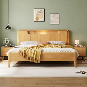 Современная кровать-платформа из массива дуба с мягким изголовьем, размеры Queen/<span class=keywords><strong>King</strong></span>, с местом для хранения, светодиодной подсветкой и USB-портом, для гостиничных номеров и спален - Product Image 2