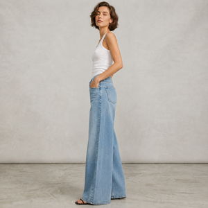 Pantalon en <span class=keywords><strong>jean</strong></span> à jambe droite asymétrique <span class=keywords><strong>avec</strong></span> boutons croisés, <span class=keywords><strong>jean</strong></span> tricoté taille haute pour femme, style streetwear - Product Image 2