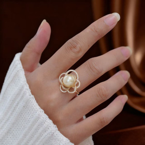 10749DIY Pearl Accessories S925 Pure <b>Silver</b> <b>Ring</b> with Hollow Support 3-4mm Round Korean Style Inlay Jewelry <b>Set</b> - Product Image 4