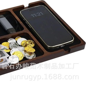 Wooden Desktop <b>Storage</b> <b>Tray</b> Rectangle Multi Compartment Jewelry Watch Glasses Organizer Tabletop Mount Solid Color A25911 - Product Image 5