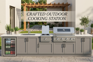 <span class=keywords><strong>Cocina</strong></span> Exterior <span class=keywords><strong>de</strong></span> Lujo en Forma <span class=keywords><strong>de</strong></span> L, Color Gris Oscuro, con Isla para Asados, Encimera <span class=keywords><strong>de</strong></span> Piedra <span class=keywords><strong>de</strong></span> 36 Pulgadas, Refrigerador y Fregadero - Product Image 2