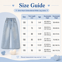 Jeans pour filles avec broderie en forme de cœur, taille haute élastique, jambes larges, pantalon en denim pour enfants, fabrication sur mesure, étiquette privée OEM