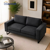 Modernes Minimalistisches Quadratisches Sofa Wohnzimmermöbel 2-Sitzer Gepolstertes Stoffsofa Breite Armlehnen Weiche Kissen Schwarzes Metall