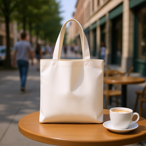 Bolsa de Mano de Algodón Blanca 32x37cm, Bolso de Compras Abierto y Moderno para Mujer - Product Image 2