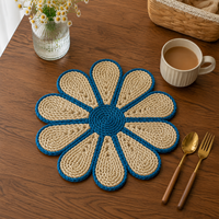 Tapis en jonc de mer naturel en forme de pétale, 30 x 38 cm, écologique, personnalisable, fait main, résistant à la chaleur, réutilisable, style bohème, pour intérieur et extérieur