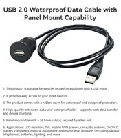 Conector USB 2.0 de 26.5mm para Montaje en Panel, Duradero, Hembra a Macho, Puerto Redondo con Cubierta Protectora para Vehículo/Barco, Cable de 2m