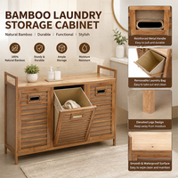 Cesto de Bambú para Ropa Sucia de Gran Capacidad con 3 Secciones, Estante y 3 Bolsas, Portátil