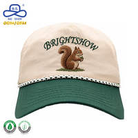 Op maat gemaakte eekhoornmotief borduurwerk gevlochten touw baseballpet met kleurblokken en geperforeerd ontwerp, rechtstreeks van de fabriek voor golf en casual wear.