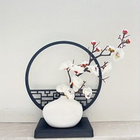 Chinesischer Mini-Bilderrahmenständer & Foto-Requisiten-Einsatz Künstliche Blumenvase Set - Zen-Stil Desktop Heim Teezimmer Dekoration