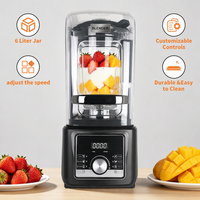 Mixeur Commercial Électrique 6L en Plastique avec Couvercle Insonorisé, Commande Tactile, 7 Vitesses, pour Broyer la Glace, Préparer des Jus et des Smoothies, Silencieux et Automatique