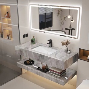 Glossy Ceramic Double Layer Under Mount Basin Modern Farmhouse Bathroom <b>Vanity</b> with Smart <b>Mirror</b> for Hotel Apartment - Product Image 3