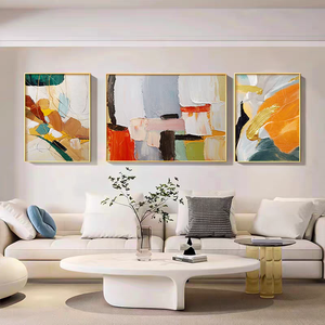 3D venta al por mayor moda moderna tríptico pintura al óleo abstracta minimalista sala de estar Mural textura pura pintada a mano decoración pintura - Product Image 3