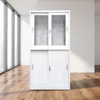 Armoire de classement moderne noire à 2 portes coulissantes en verre, en acier, pour bureau, avec serrure, dimensions H1850 L900 P400mm
