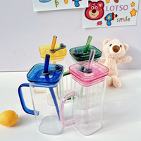 Vente en gros Vitrail boisson avec paille gobelet de jus avec couvercle et anse