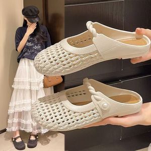 2025 été nouvelle version haute qualité <span class=keywords><strong>argent</strong></span> Style français Baotou demi pantoufle pour les femmes tissé creux respirant Net sandales plates - Product Image 2