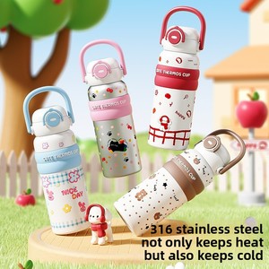 Copo Térmico Infantil de Aço Inoxidável 316 com Isolamento a Vácuo, Tampa Flip, Desenho Animado, Livre de BPA, À Prova de Vazamentos, Quente e Frio, Faixa de Silicone, Para Uso Externo - Product Image 1
