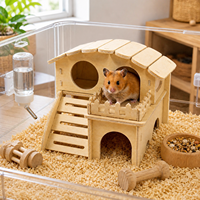 Rumah Hamster Kayu 2 Tingkat, Tempat Persembunyian Hewan Kecil dari Kayu dengan Tangga, Mudah Dirakit, Kokoh untuk Hamster, Gerbil, dan Hewan Kecil Lainnya