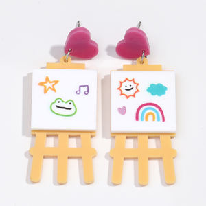 工場価格高品質素敵なレインボーラブアクリルドローボードドロップイヤリング女性用 - Product Image 1