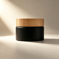 Pot en verre givré noir mat avec couvercle en bambou, disponible en 5g, 10g, 15g, 20g, 30g, 50g, 100g