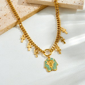 Egyptian Pharaoh Pendant Necklace Gold Plated Stainless Steel <b>Chain</b> Themed Pendants Daily Wear Gift Jewelry - Product Image 3