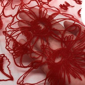 100% 폴리 에스테르 그물 얇은 명주 그물 장미 빨간 꽃 무리 메쉬 직물 그물 직물 여성 패션 의류 - Product Image 3