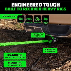 AMBITION Corde de remorquage cinétique verte, robuste, pour tout-terrain, sangle de sauvetage pour UTV, VTT, camion, <span class=keywords><strong>voiture</strong></span>, tracteur, pièces de <span class=keywords><strong>remorque</strong></span> - Product Image 4