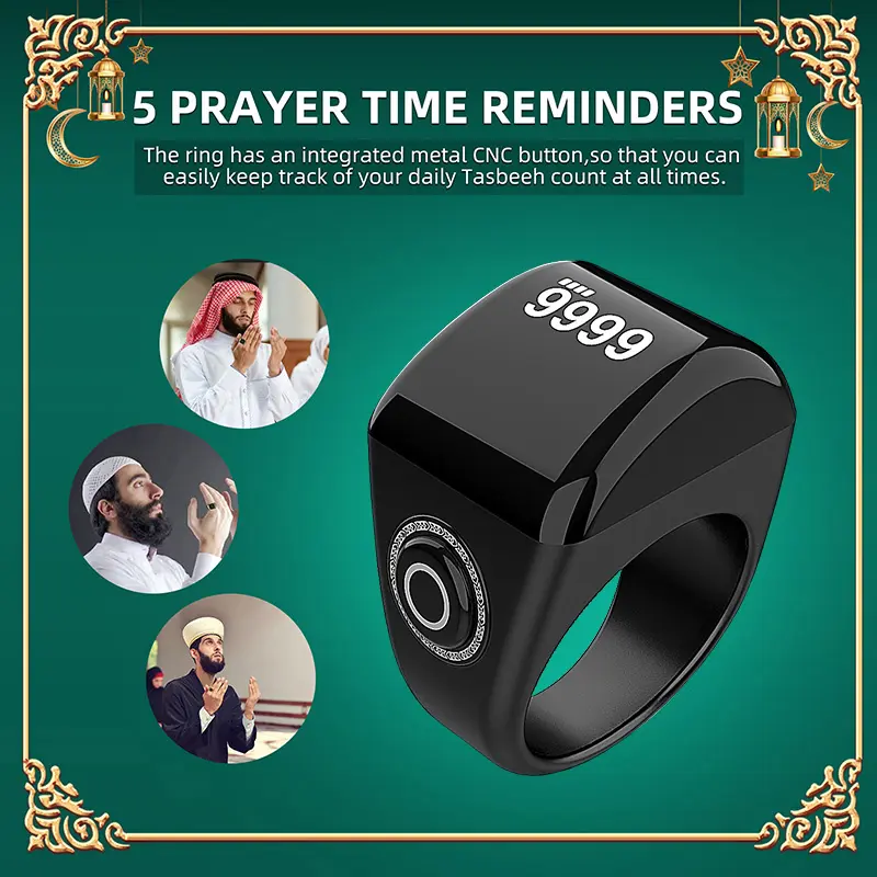 Cincin pengingat doa azan pintar, tampilan waktu hitung baru dengan aplikasi remote control