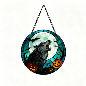 Attrape-soleil en vitrail sur le thème d'Halloween, fantôme, citrouille, araignée, chat noir, ornement suspendu en vitrail, pour la maison, transfrontalier - Product Image 1