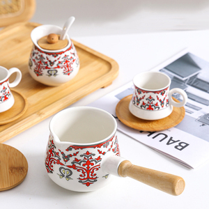 Bohemia Style Coffee Cup and Sugar Jar <b>Arabic</b> <b>Tea</b> <b>Set</b> with Wooden Tray Ceramic Coffee <b>Set</b> - Product Image 3