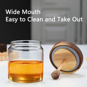 Premium Eco-Friendly High Borosilicate Glass Honey Jar Wooden Stirrer Multifunction Design Transparent <b>Kitchen</b> <b>Storage</b> <b>Container</b> - Product Image 3