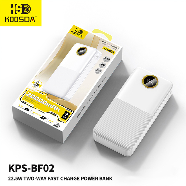 PD 22.5W Fast Charging Mobile Phone Powerbanks KPS-BF02 Portable Slim 20000mah USB Power Bank with LED Display