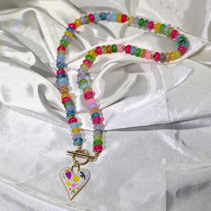 <span class=keywords><strong>Collier</strong></span> pendentif cœur peint en cristal de verre coloré avec breloque de dessin animé pour femme, idéal pour l'été - Product Image 4