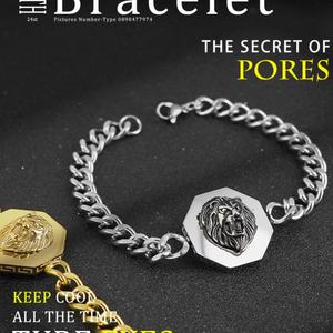 สร้อยข้อมือแฟชั่นผู้ชายสไตล์ฮิปฮอปพังก์ ดีไซน์หัวสิงโต  วัสดุสแตนเลสสตีล  แบบคิวบันชิลด์  หนา  สวยงาม  พร้อมอุปกรณ์ตกแต่ง - Product Image 6