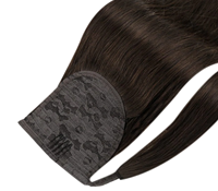 Queue de cheval droite brun foncé naturel, sans nœuds, sans perte de cheveux, extensions capillaires double épaisseur, queue de cheval à clipser pleine longueur