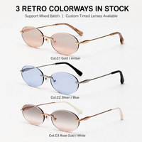 Lunettes de soleil ovales sans monture pour femmes, monture en métal, verres teintés dégradés, style Y2K vintage, protection UV400, vente en gros OEM