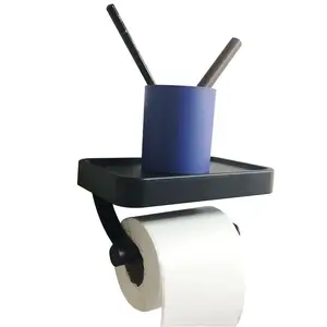 Badkamer Nail-Gratis Met Mobiele Telefoon Lade Vrijstaande Wc Zwarte Keuken Handdoek Houder, Toiletpapier Rolhouder Stand