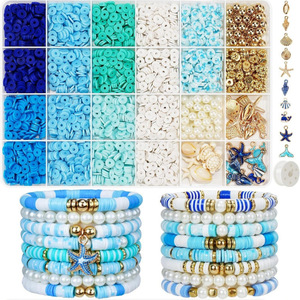 Polymer <b>Clay</b> Beads DIY Jewelry Making Kit Blue Themed Bracelet Craft Supplies Epoxy Resin 3000 Pieces - Product Image 1