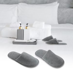 Pantoufles de luxe portables en tissu éponge gris de haute qualité avec logo personnalisé, semelle antidérapante, pour hôtels et spas (vente en gros) - Product Image 5