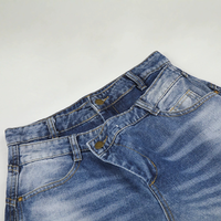 Celana Jeans Pria Grosir Model Double Waistband Straight Leg Vintage Washed Denim Heavyweight 2026 Gaya Baru Streetwear Custom OEM