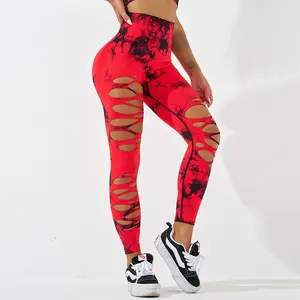 2024 Frauen neues Design Vier-Wege-Stretchy-Yogahose mit hoher Taille Skinny Hollowed Tie Dye Bedruckte nahtlose Gym Leggings