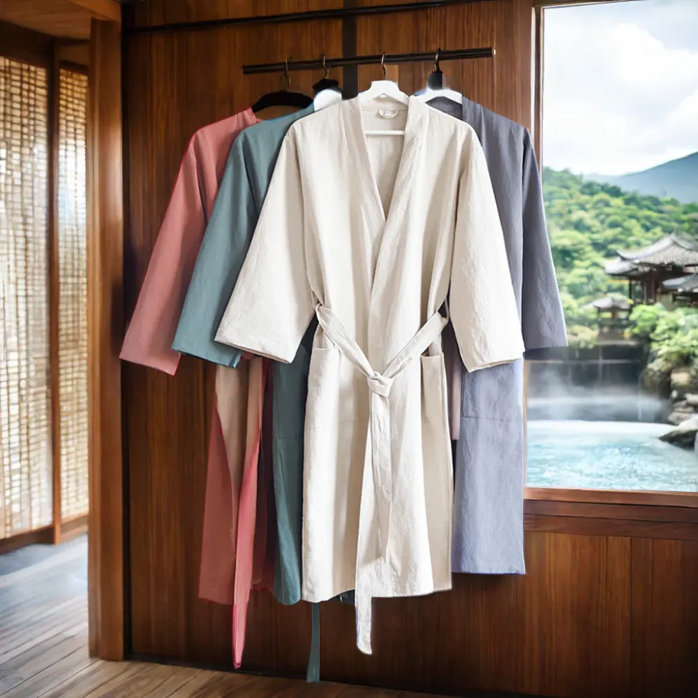 New Comfortable Cotton Linen Unisex Kimono Sleepwear Japanese Hot Spring Hotel Bathrobe Luxury Spa Robe