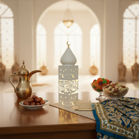 Lampes à vent décoratives pour le festival du Ramadan Mubarak, lanternes musulmanes pour la maison, lampe de table en fer LED creuse, lumière d'ambiance intérieure nocturne