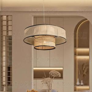 Lustre rond en rotin de style japonais, commande par interrupteur E27, pour salon, chambre à coucher, salon de thé - Product Image 1