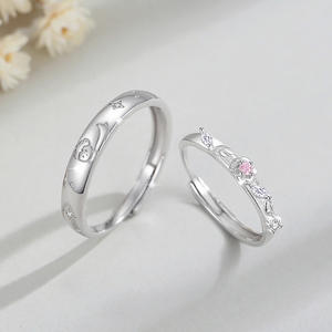 Valentinstagsgeschenk Herz romantisch CZ Paar offene Ringe Silber Schmuck 925 Sterling Liebhaber Hochzeitsring einstellbar Männer Frauen - Product Image 3