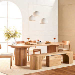 <span class=keywords><strong>Mesa</strong></span> de <span class=keywords><strong>Comedor</strong></span> Ovalada <span class=keywords><strong>Extensible</strong></span> Moderna, Madera de Caucho, Chapa de MDF, Base Acanalada, Ahorro de Espacio, <span class=keywords><strong>Mesa</strong></span> <span class=keywords><strong>Extensible</strong></span> para Muebles de <span class=keywords><strong>Comedor</strong></span> - Product Image 1