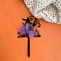 Adorno de acrílico para pastel estilo humo de Halloween, decoración de fiesta con temática espeluznante, calabaza, fantasma, murciélago para cupcakes y mesa de postres