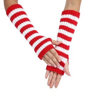 Manchettes tricotées sans doigts pour femmes, style gothique, rayées, longues, pour l'<span class=keywords><strong>hiver</strong></span>, <span class=keywords><strong>gants</strong></span> de poignet tendance Harajuku Y2K pour filles - Product Image 3